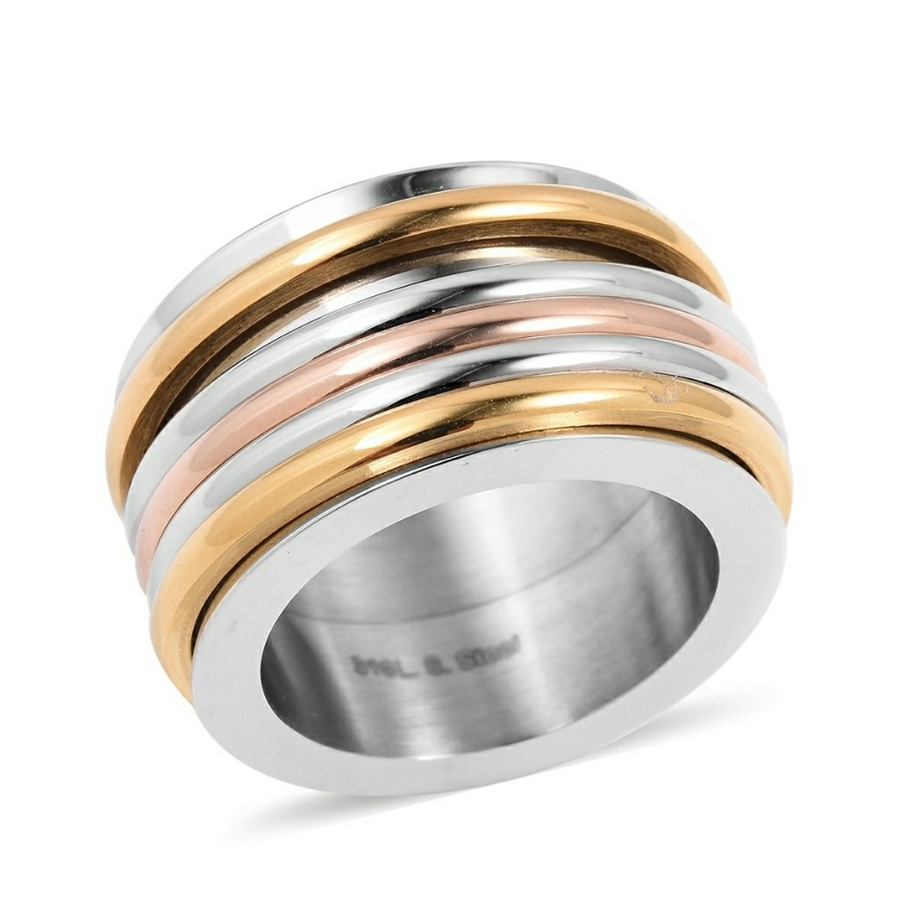 Tricolor Stainless Steel Stackable Women's Ring - Gold, Silver, Rose Gold